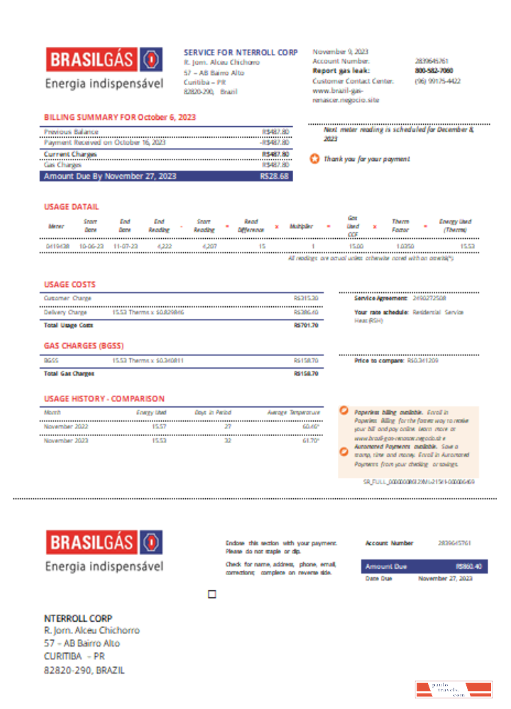 Brazil Gas utility business bill,  SCR PSD template